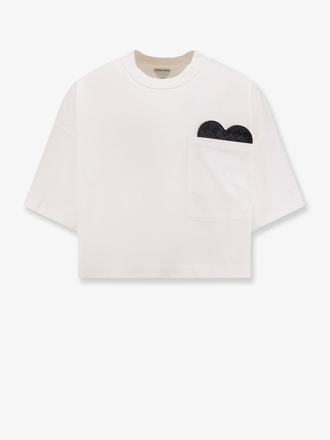 Cotton t-shirt with intrecciato leather detail