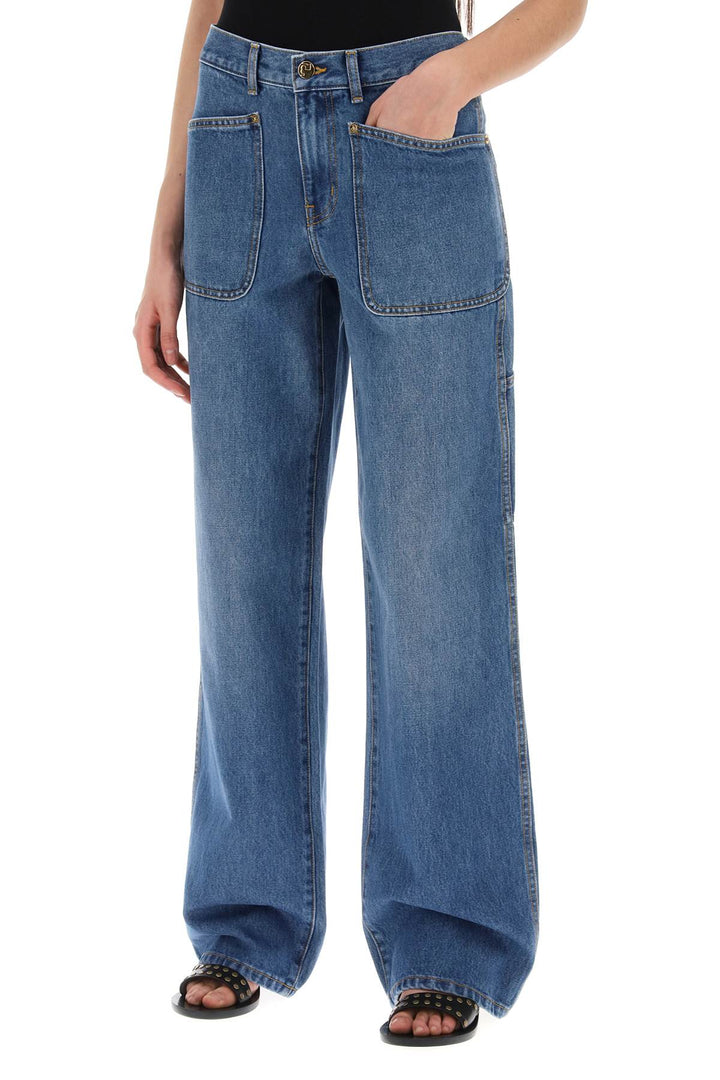 Tory Burch High Waisted Cargo Style Jeans In   Blu