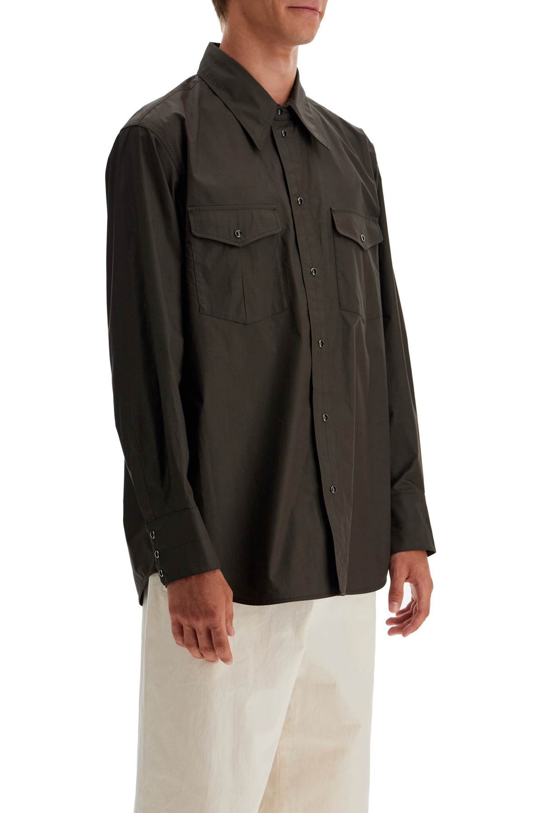 Lemaire Western Shirt With Snap Buttons   Brown