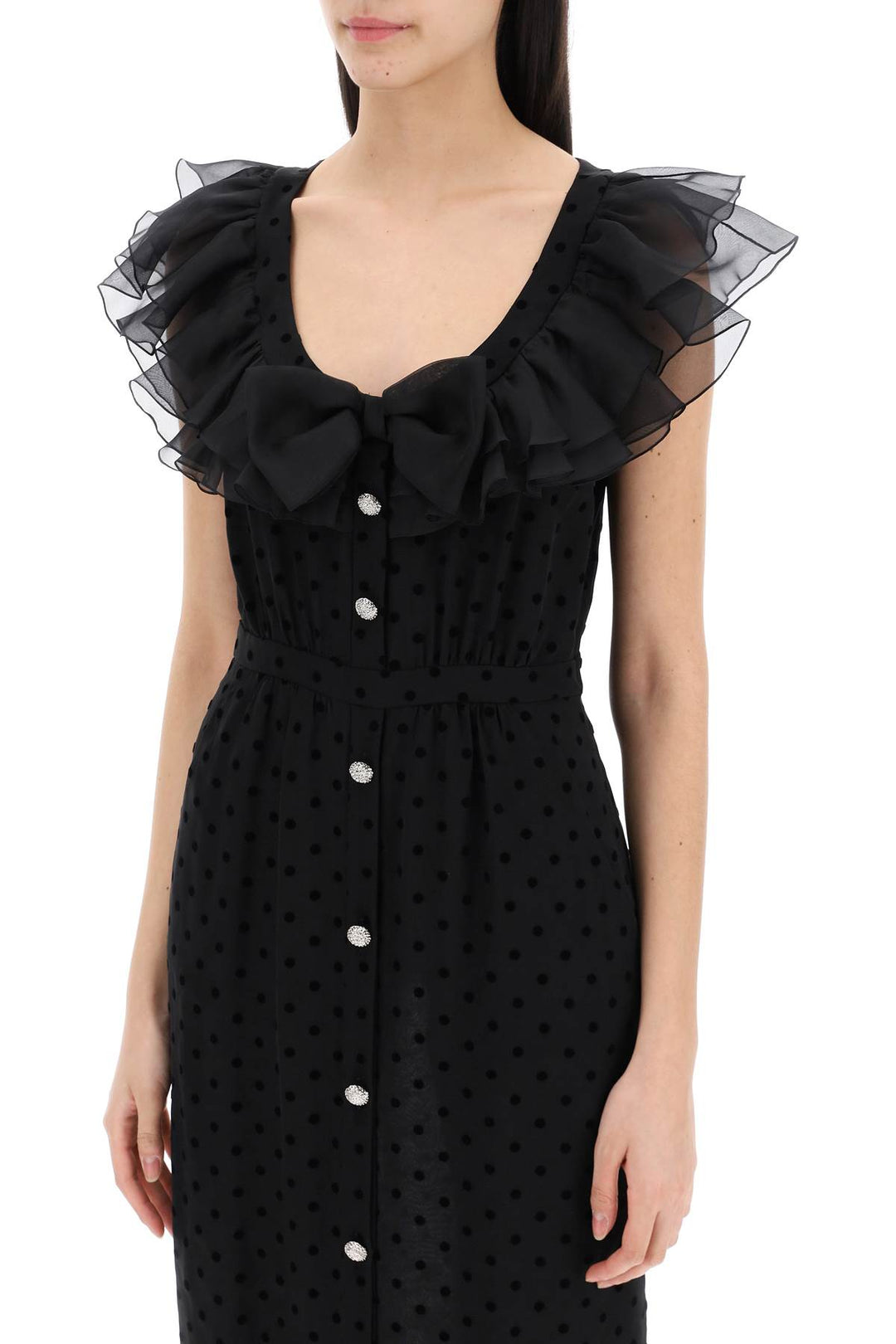 Alessandra Rich Replace With Double Quotepolka Dot Midi Dress In Ge   Nero