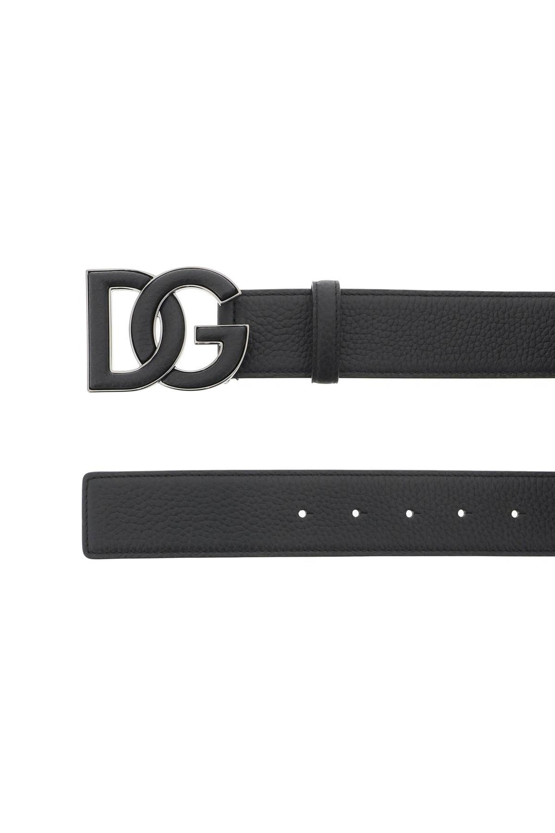 Dolce & Gabbana Leather Belt With Dg Logo Buckle   Black