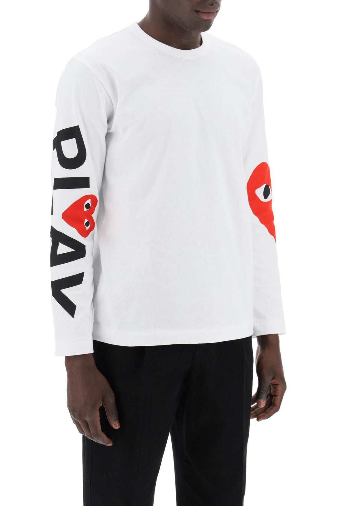 Comme Des Garcons Play Logo Print Long Sleeved T Shirt   White