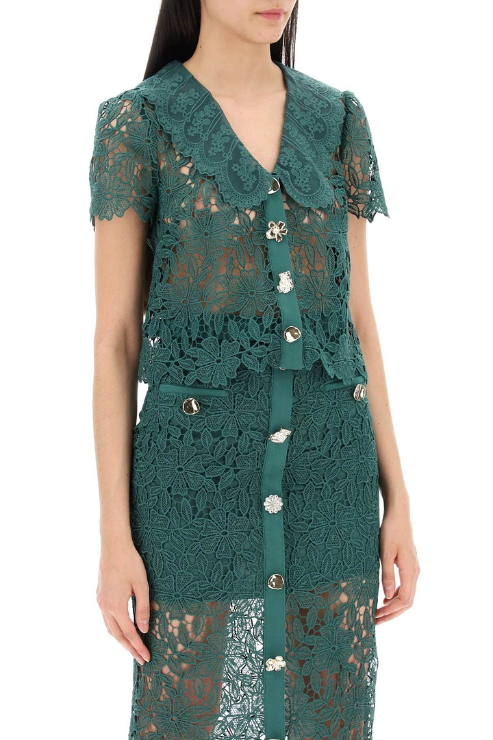 Self Portrait Chelsea Lace Guipure Top With Collar   Green