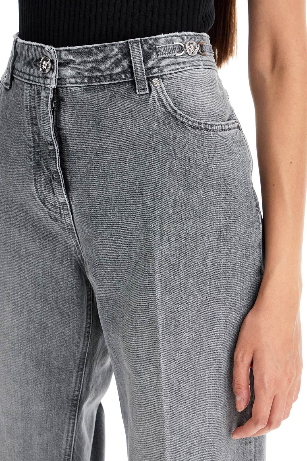 Versace Straight Jeans With Medusa Details   Grey