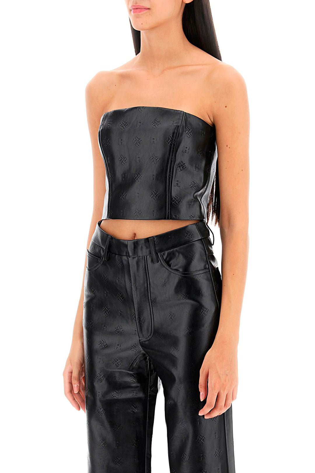 Rotate Faux Leather Cropped Top   Nero