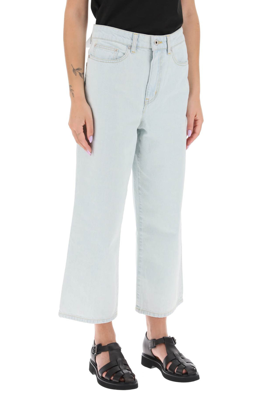 Kenzo 'Sumire' Cropped Jeans With Wide Leg   Celeste