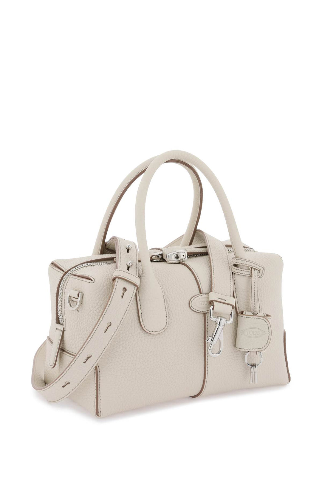 Tod's Grained Leather Bowling Bag   Bianco