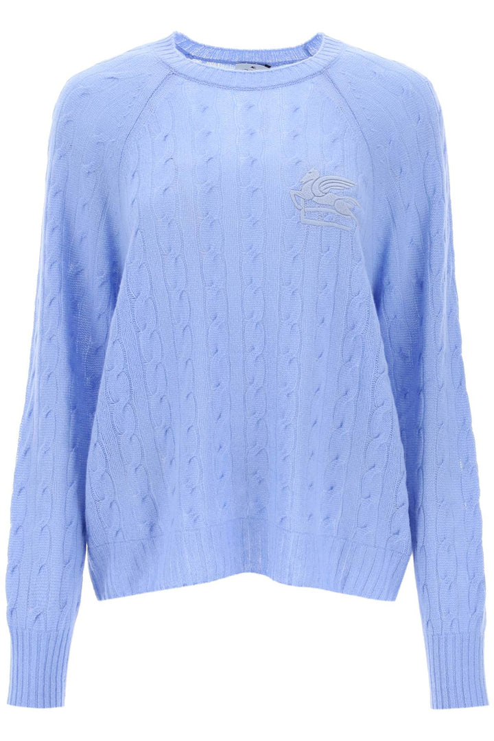Etro Cashmere Sweater With Pegasus Embroidery   Light Blue
