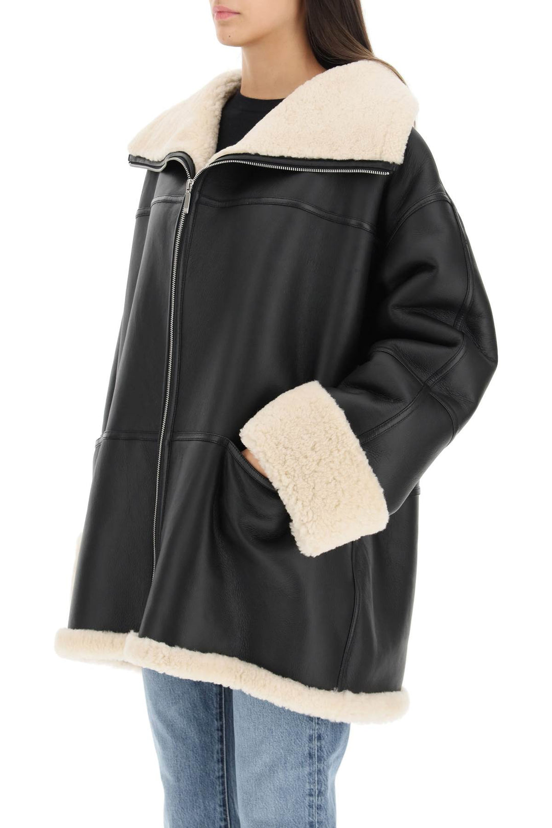 Toteme Oversized Shearling Jacket   Black