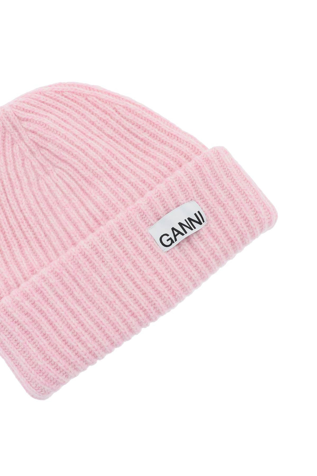 Ganni Beanie Hat With Logo Patch   Pink