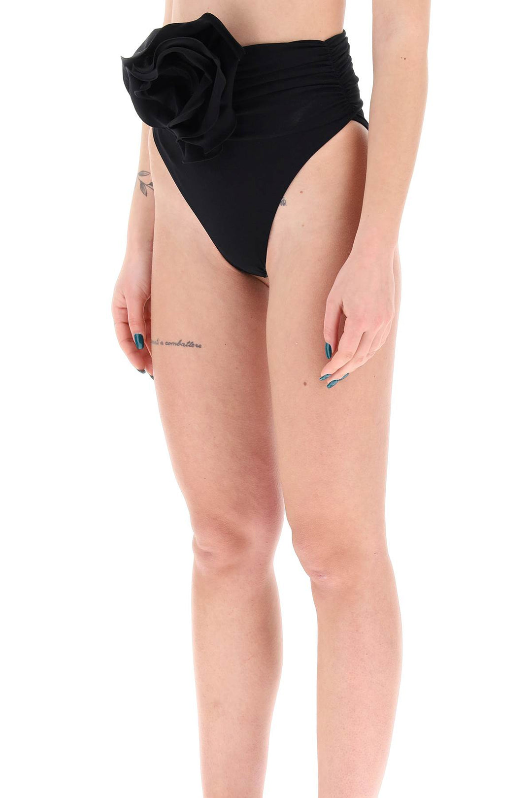 Magda Butrym High Waisted Bikini Briefs With Flower Clip   Nero
