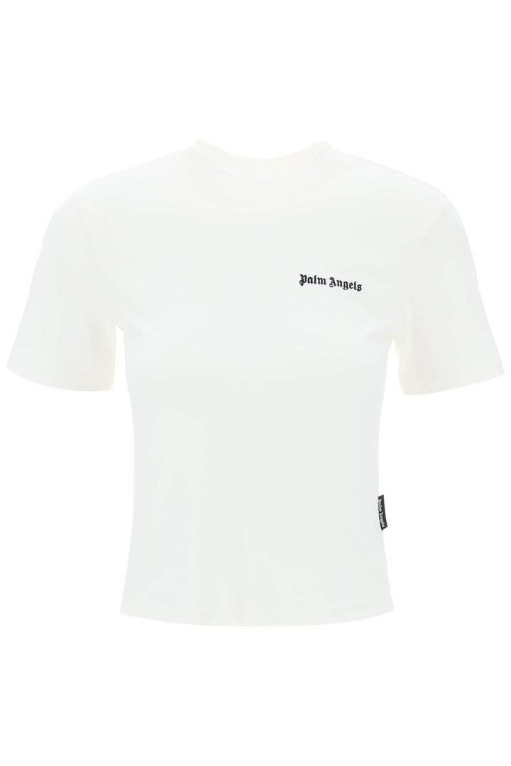 Palm Angels Round Neck T Shirt With Embroidered Logo  Bianco