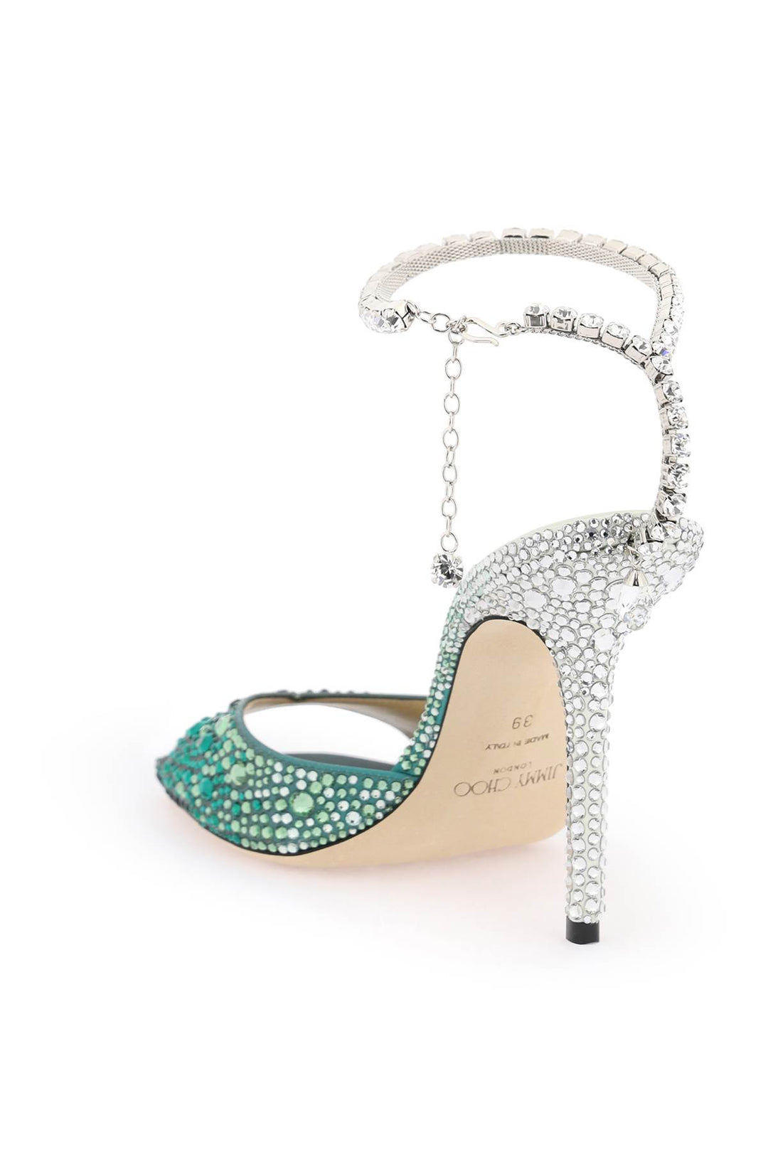 Jimmy Choo Saeda 100 Sandals With Degradé Crystals   Verde