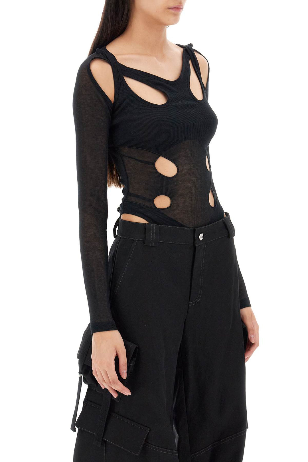 Dion Lee Long Sleeved Bodysuit With Cut Outs   Nero