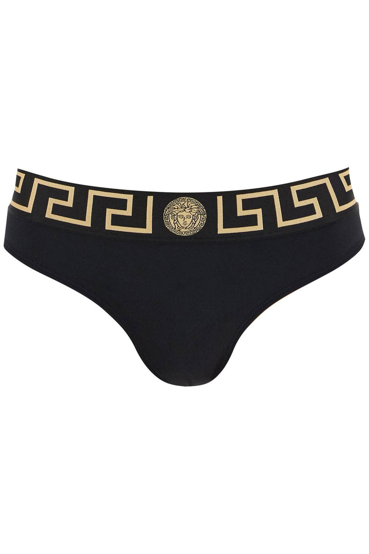 Versace Bikini Bottom With Greek Border   Black
