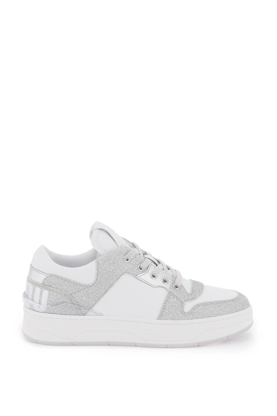 Jimmy Choo 'Florent' Glittered Sneakers With Lettering Logo   White