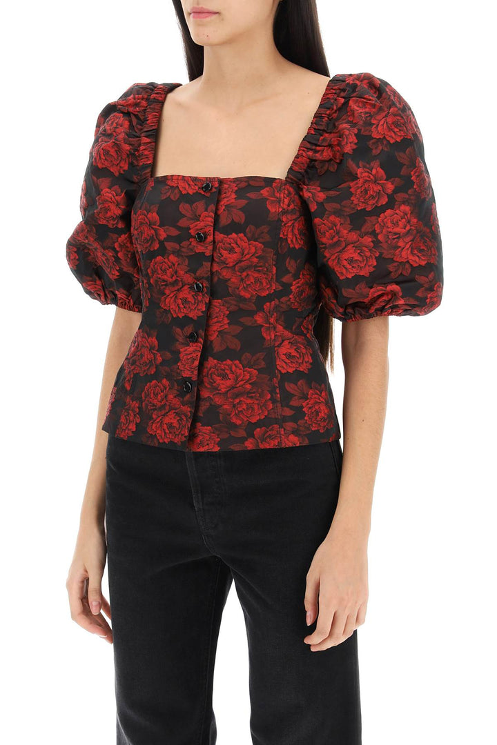 Ganni Blouse In Floral Jacquard   Rosso
