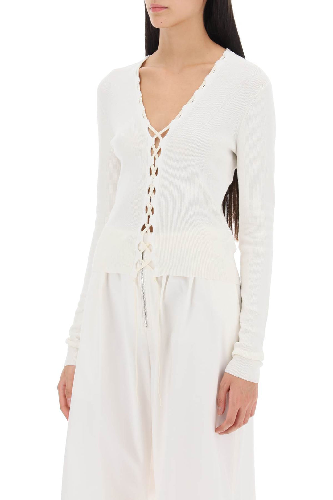 Dion Lee Lace Up Cardigan   Bianco