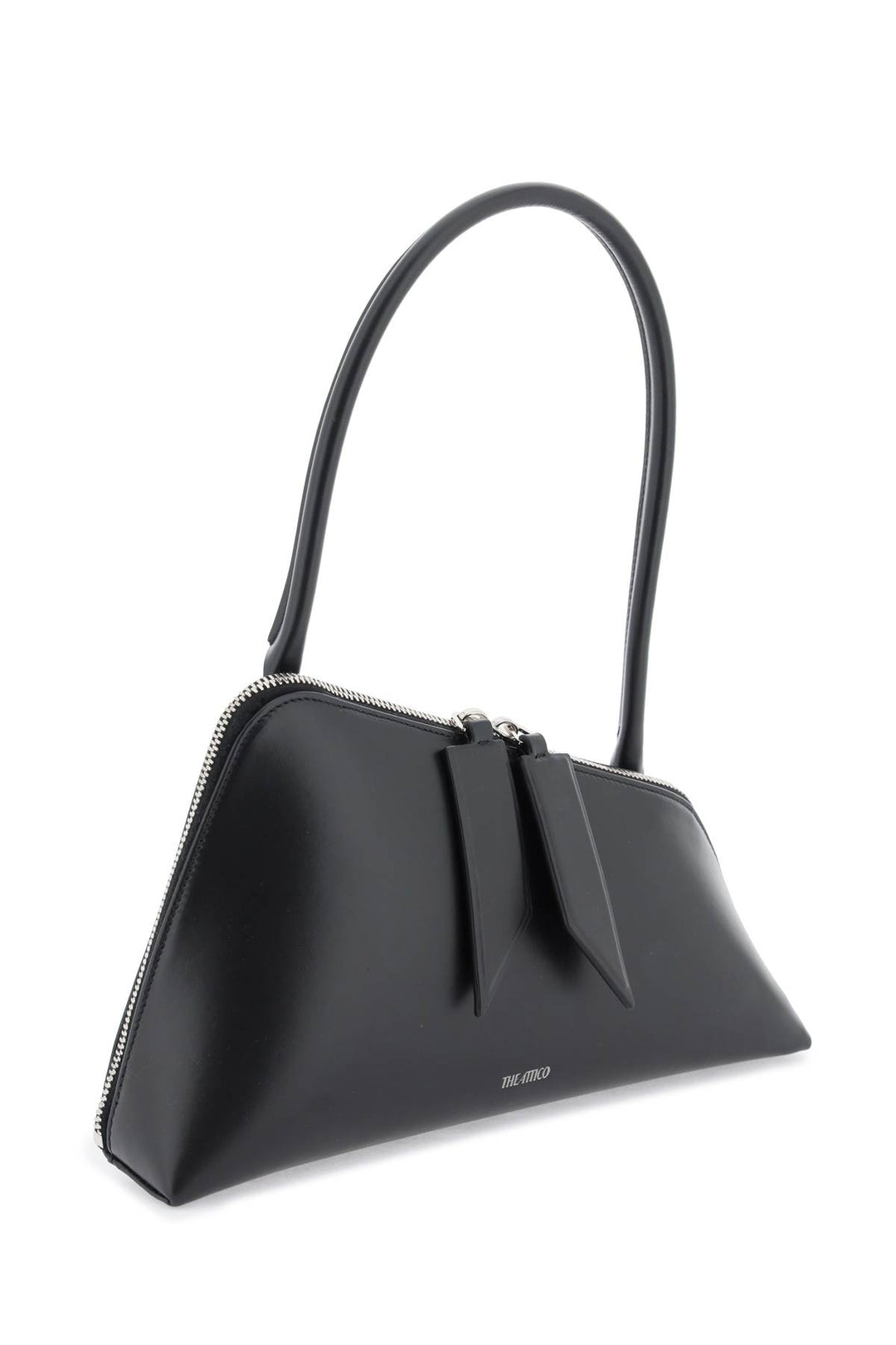 The Attico Leather Sunrise Shoulder Bag   Black