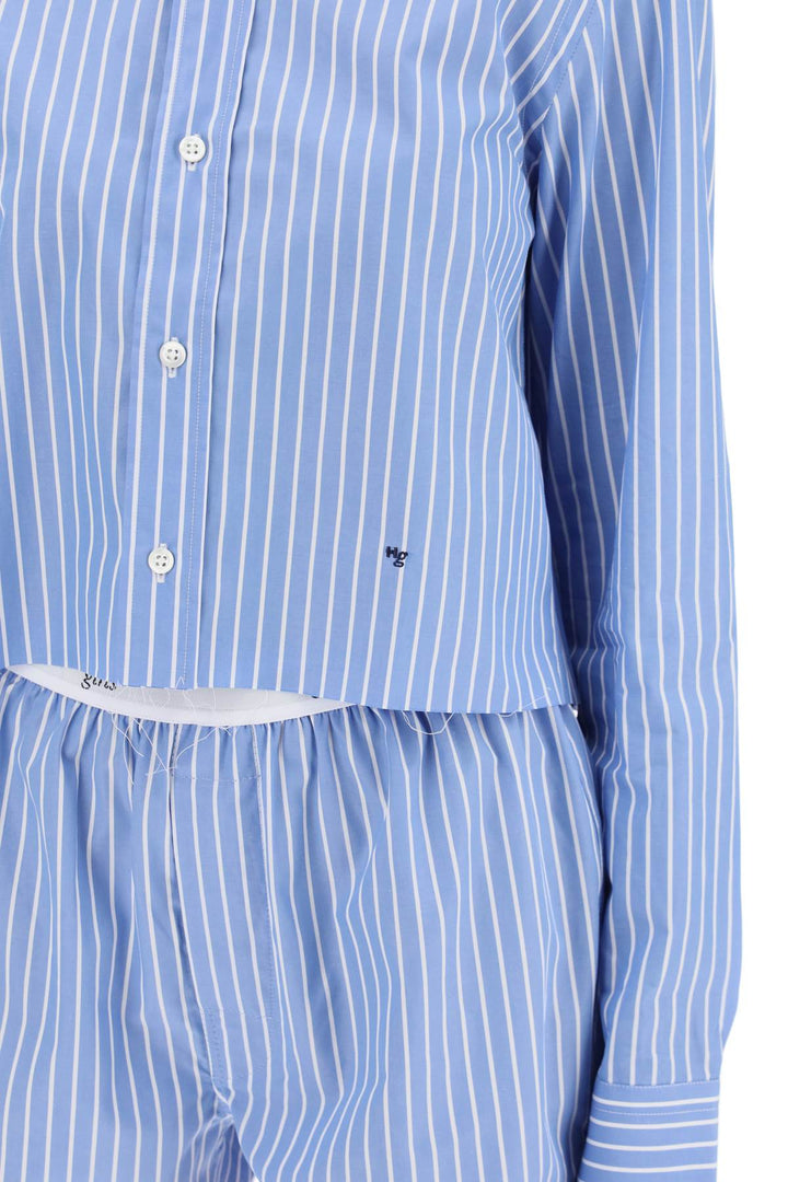 Homme Girls Cropped Striped Poplin Shirt   Blue