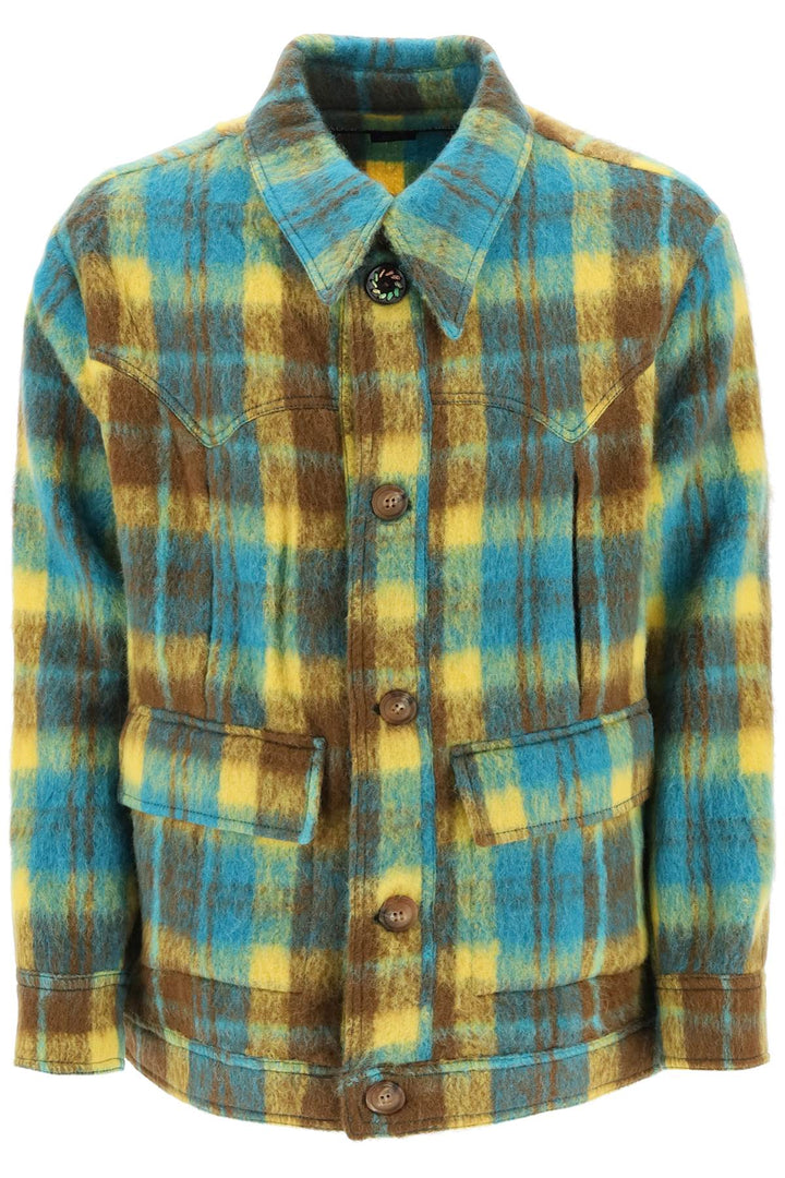 Andersson Bell Brushed Yarn Overshirt With Check Motif   Multicolor
