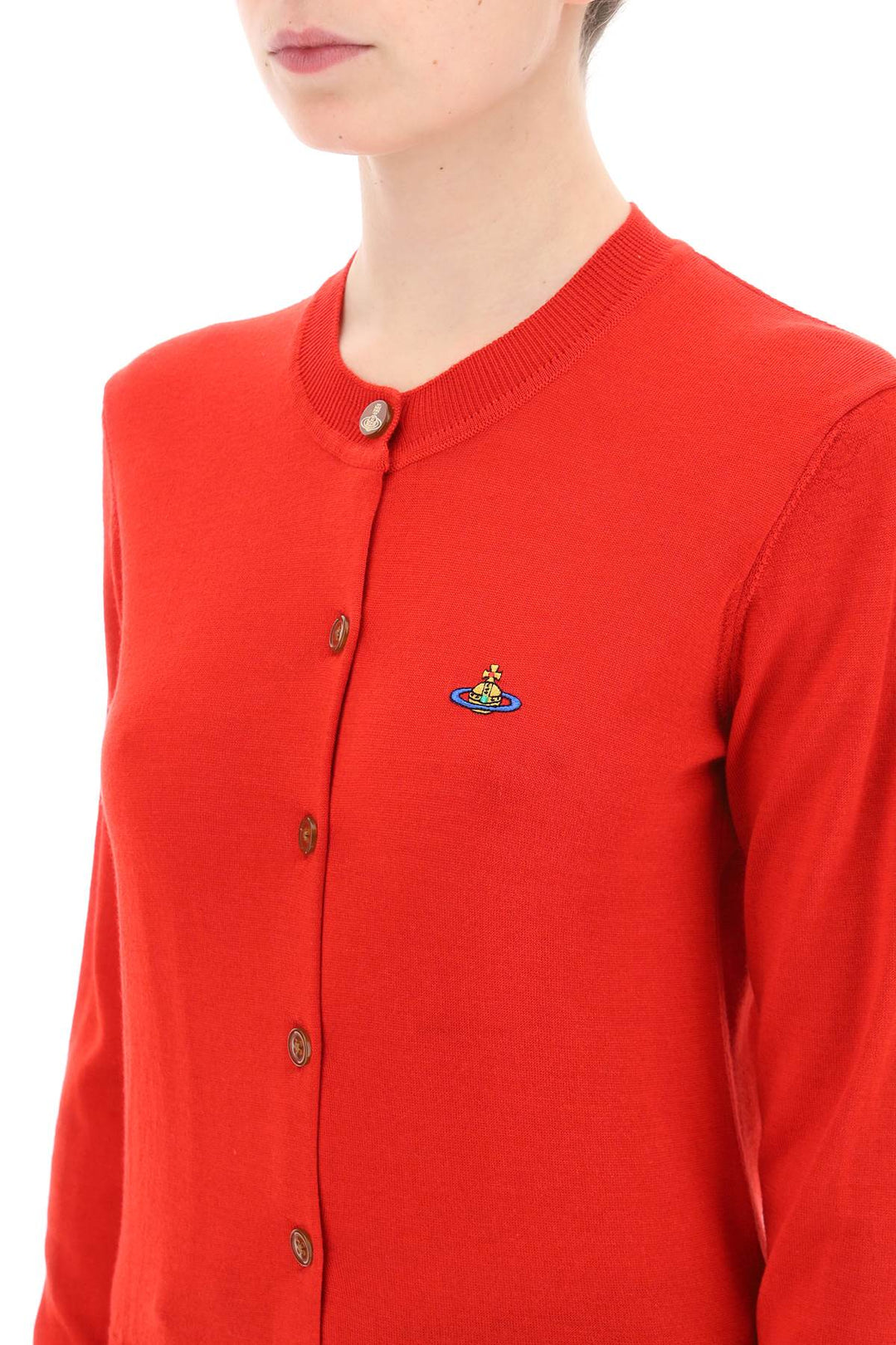 Vivienne Westwood Bea Cardigan With Embroidered Logo   Rosso