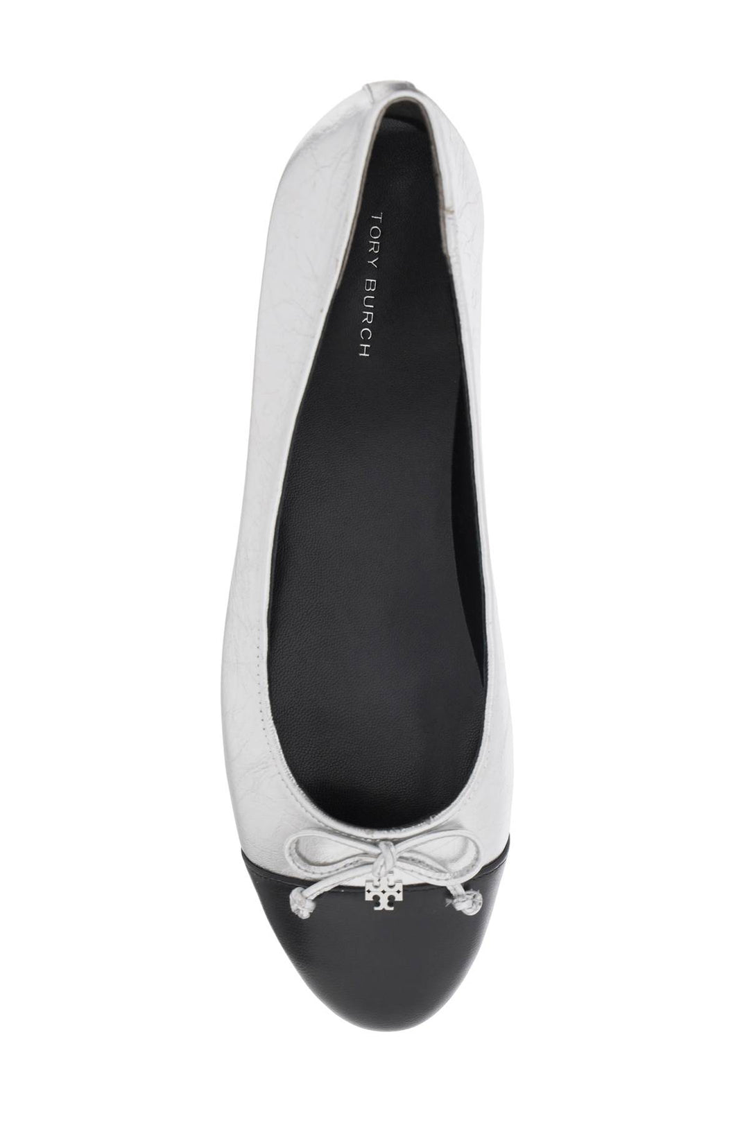 Tory Burch Laminated Ballet Flats With Contrasting Toe   Silver