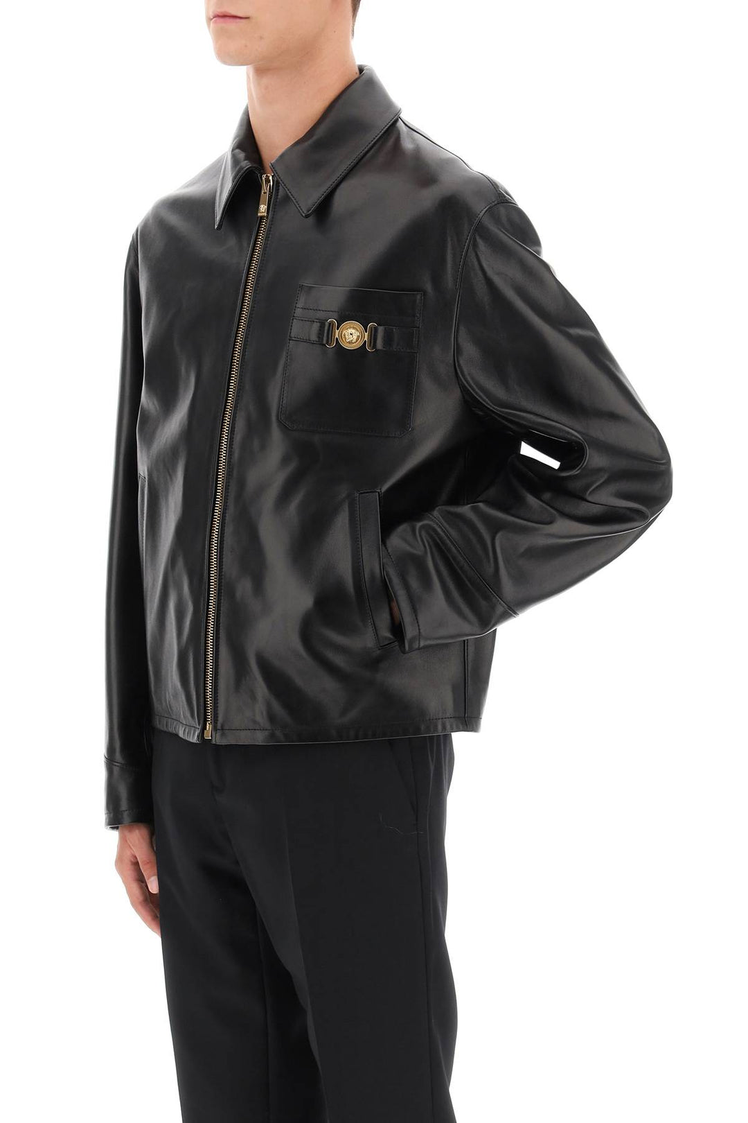 Versace Leather Blouse Jacket   Nero
