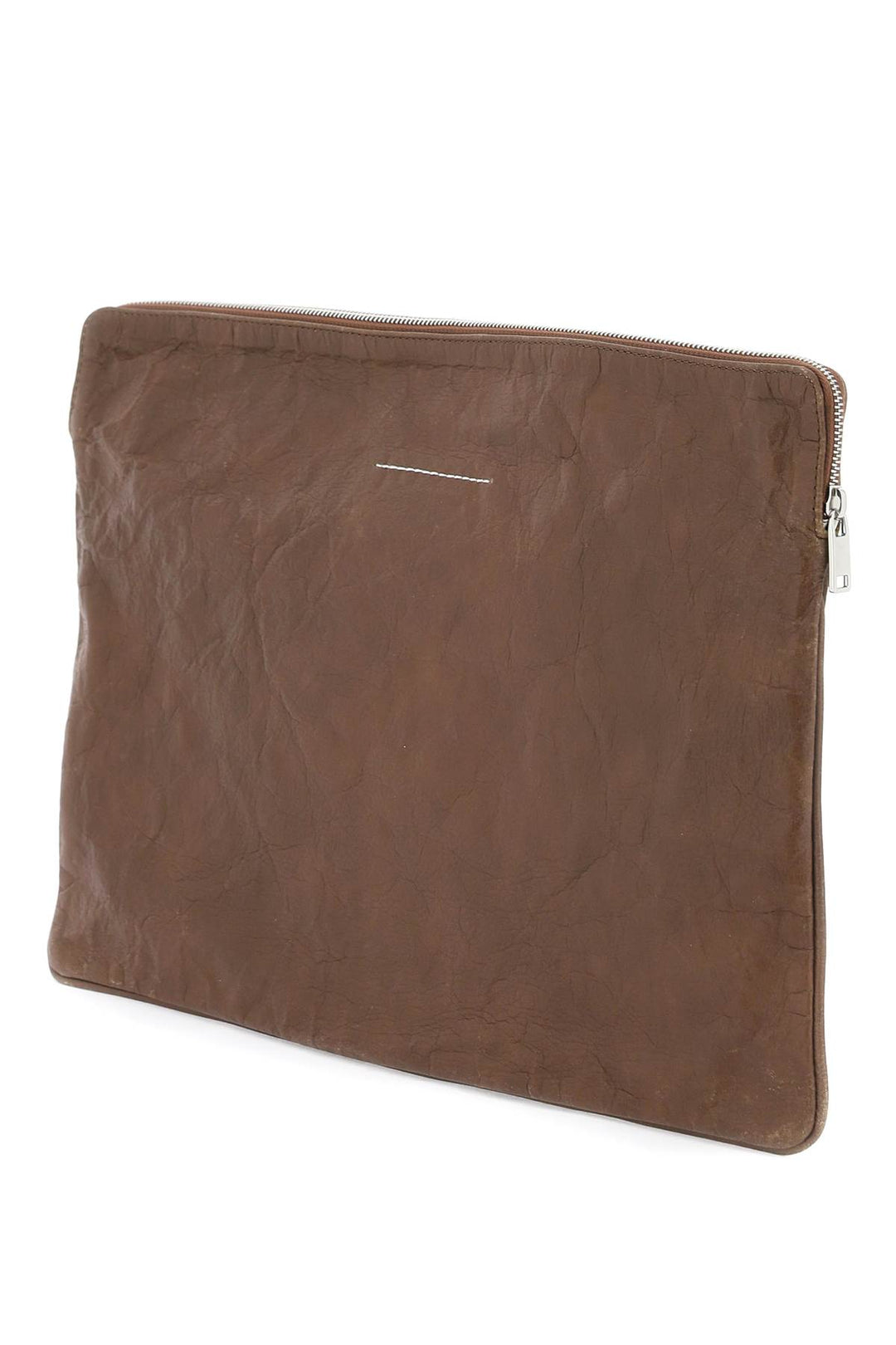 Mm6 Maison Margiela Crinkled Leather Document Holder Pouch   Marrone