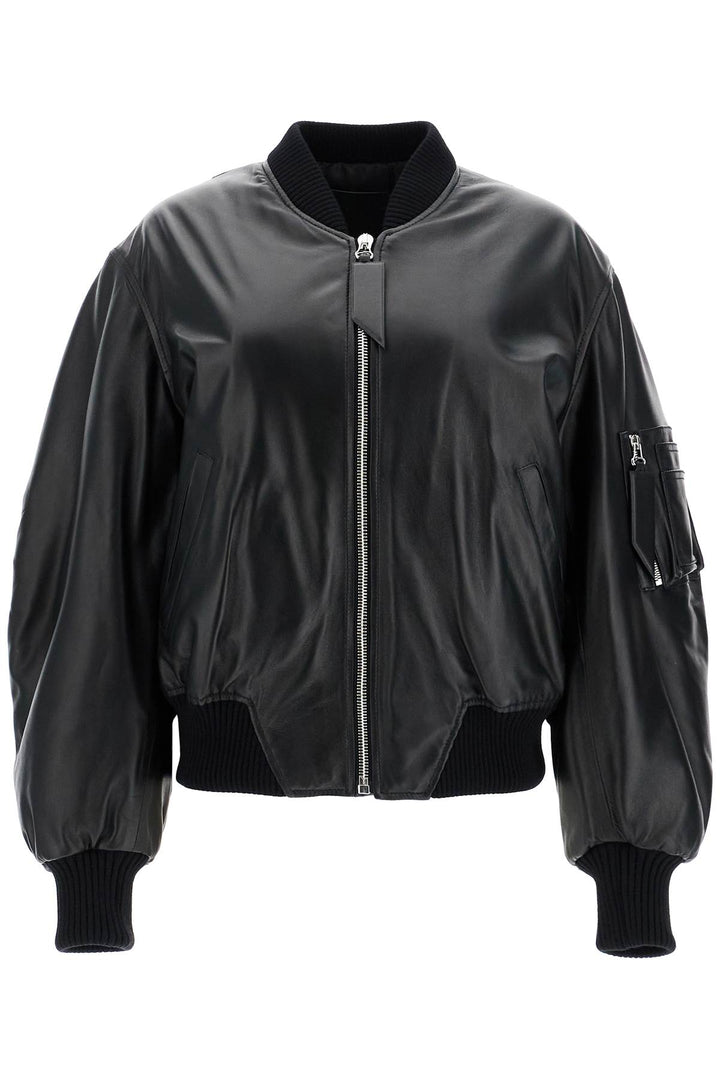 The Attico Anja Leather Bomber Jacket   Black