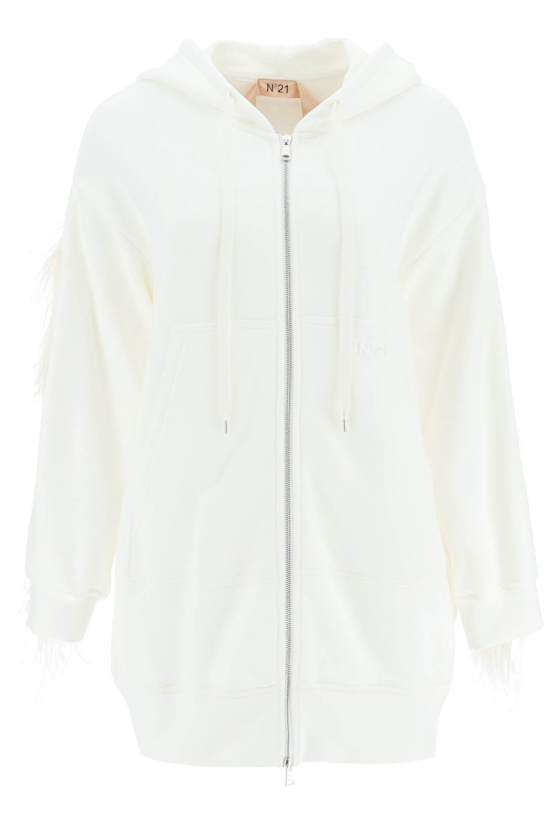N.21 Oversized Hoodie With Feathers   Bianco