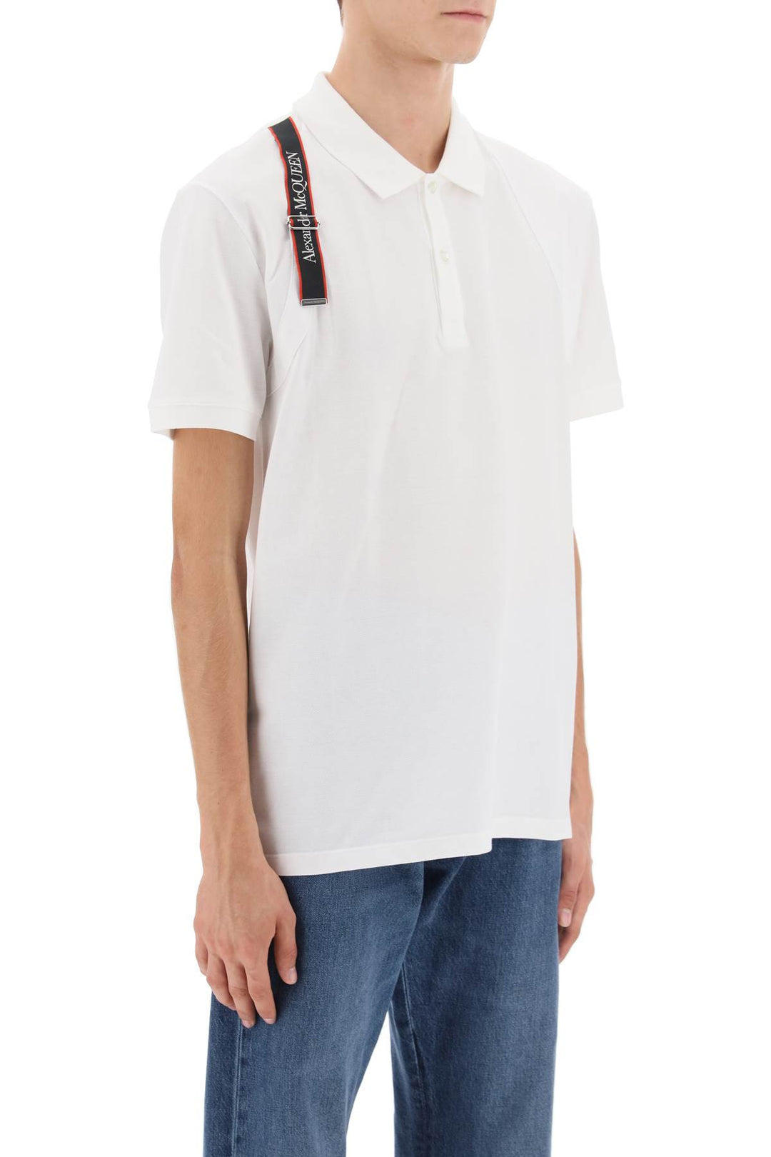 Alexander Mcqueen Harness Polo Shirt With Selvedge Logo   White