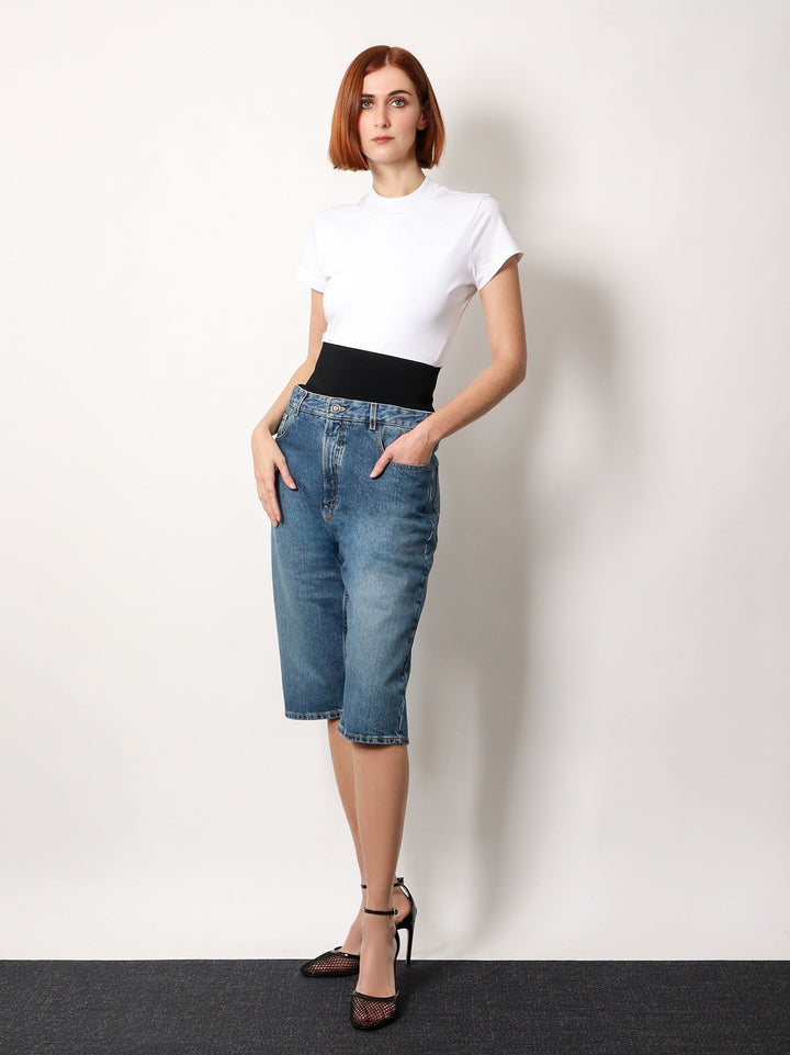 Denim bermuda shorts with ribbed band