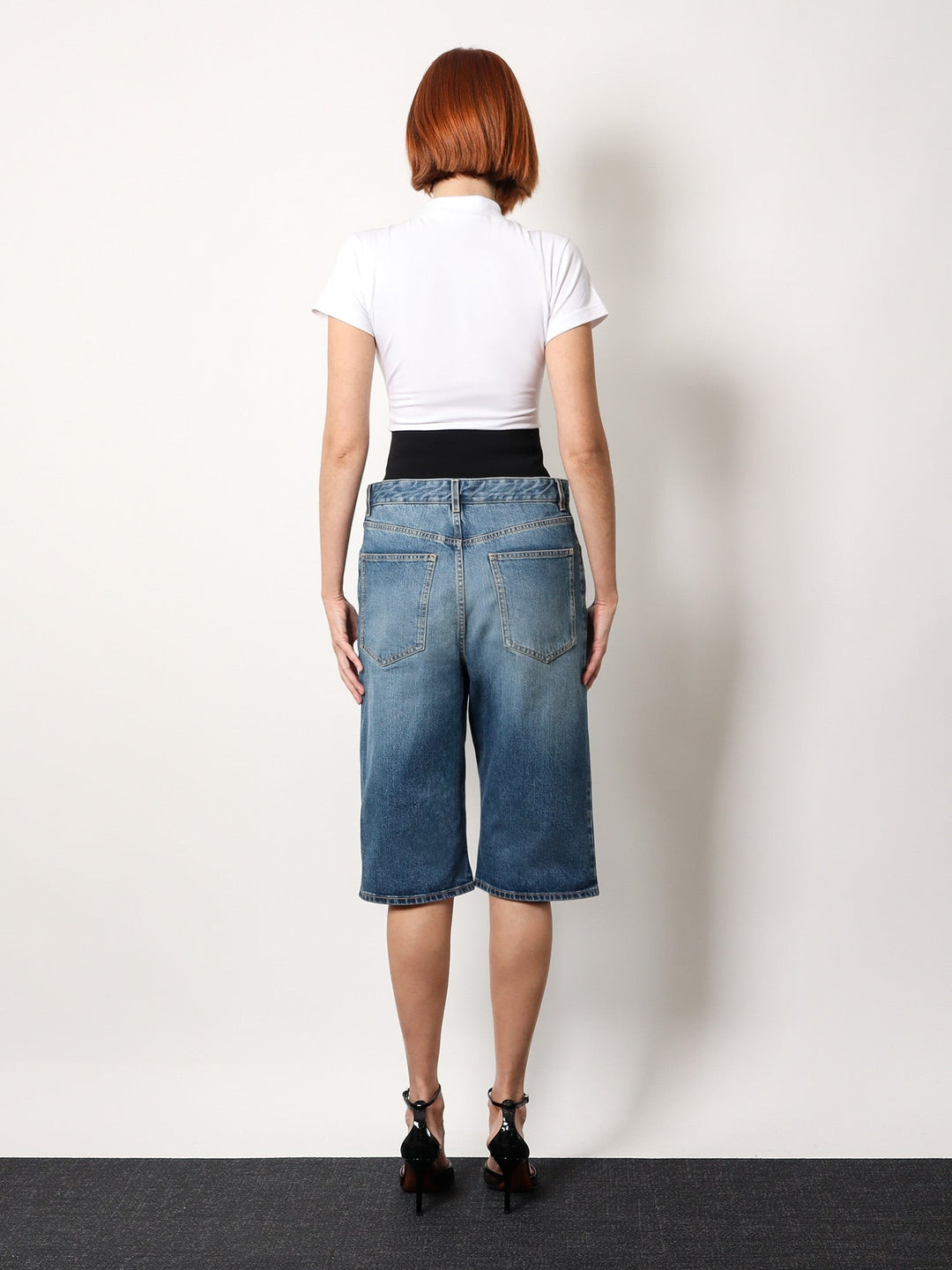 Denim bermuda shorts with ribbed band