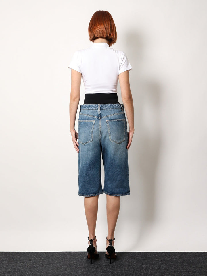 Denim bermuda shorts with ribbed band