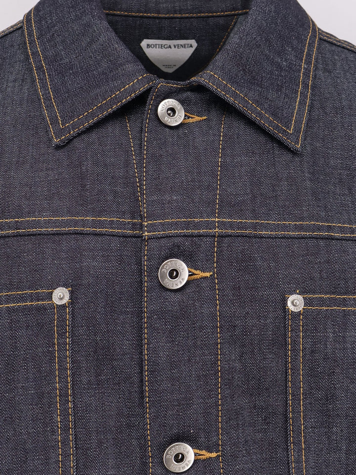 Denim jacket with iconic Intrecciato patch