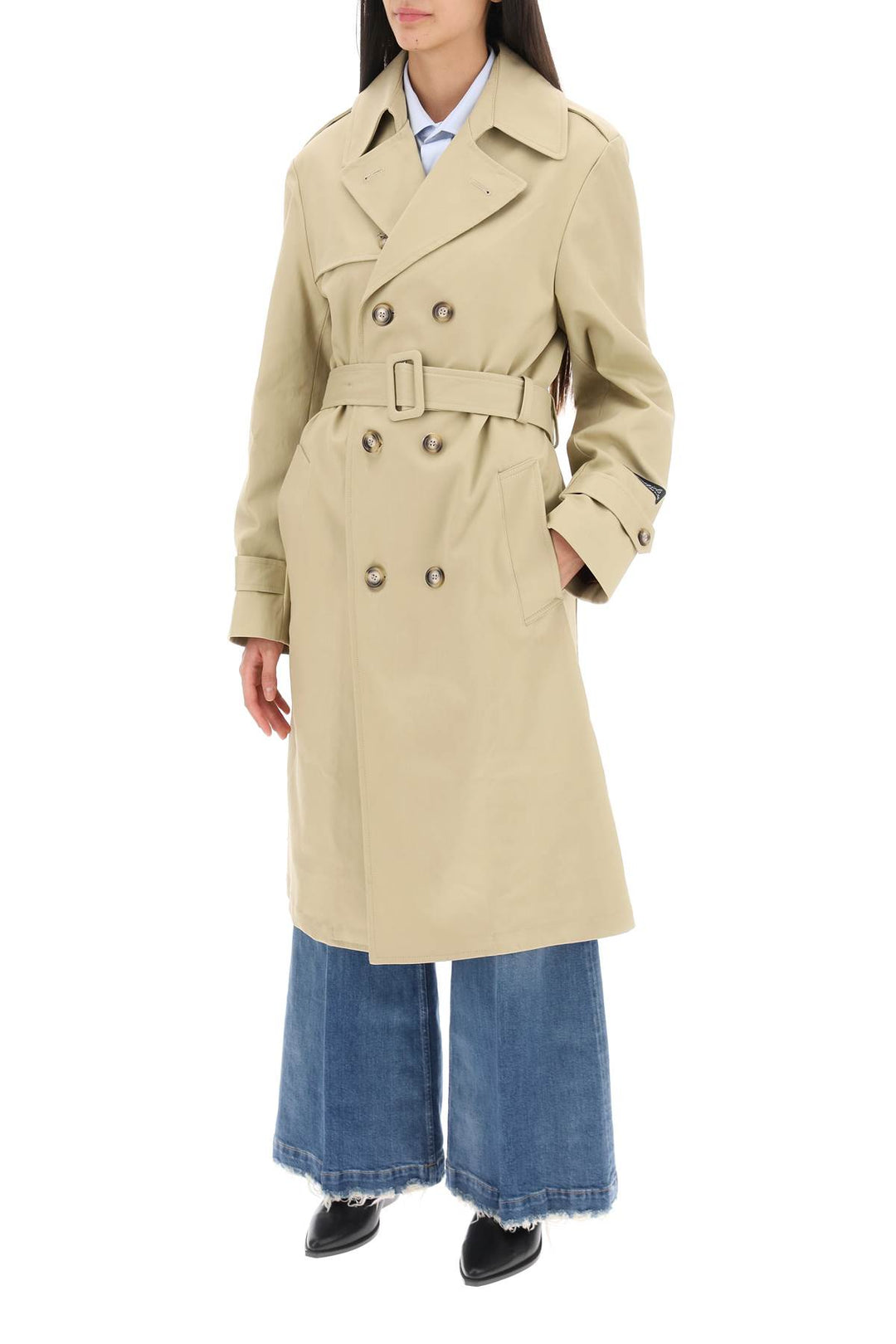 Homme Girls Cotton Double Breasted Trench Coat   Beige