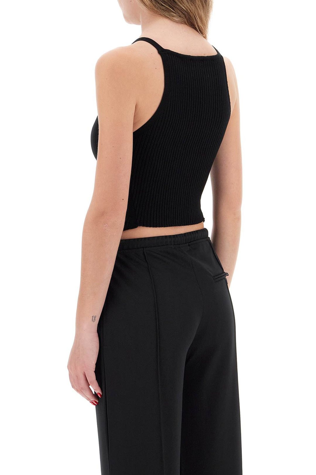 Courreges Ribbed Knit Tank Top With Pointed Hem   Black
