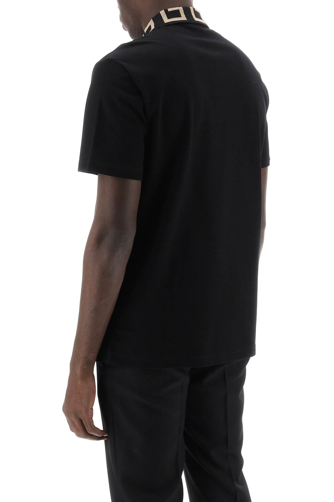 Versace Polo Shirt With Greca Collar   Black