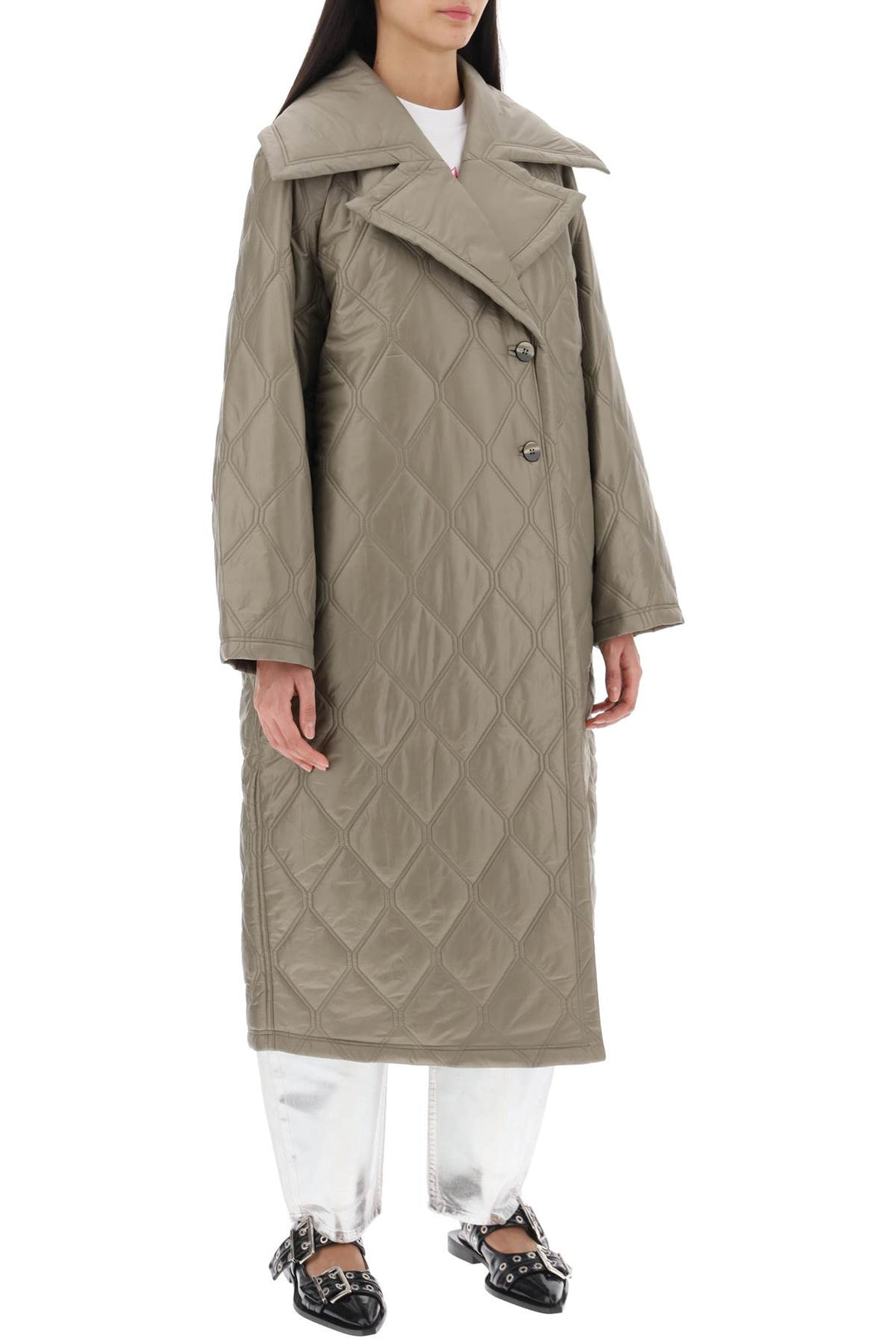 Ganni Quilted Oversized Coat   Khaki