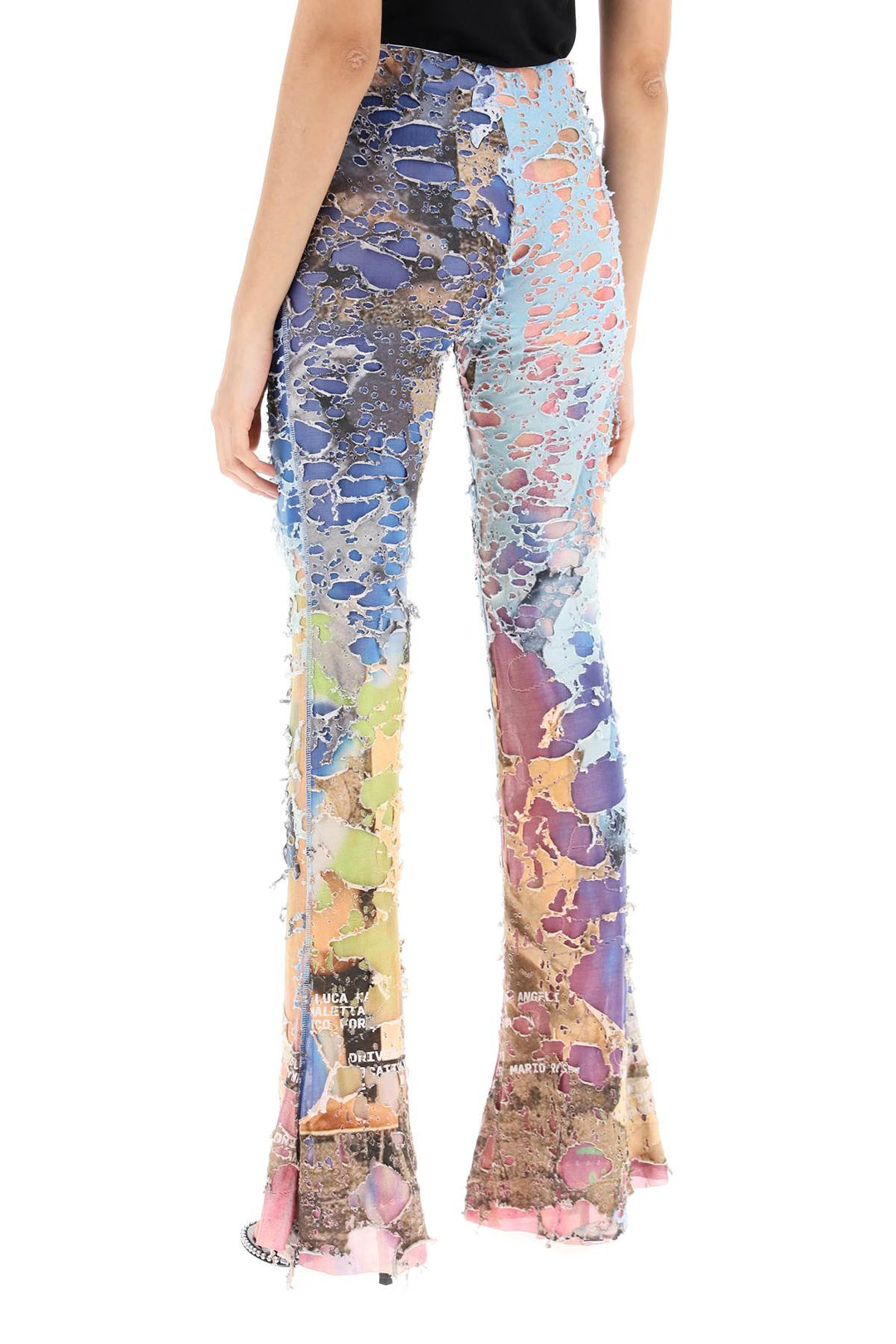 Diesel Destroyed Jersey Flared Pants With Bell Bottom   Multicolor