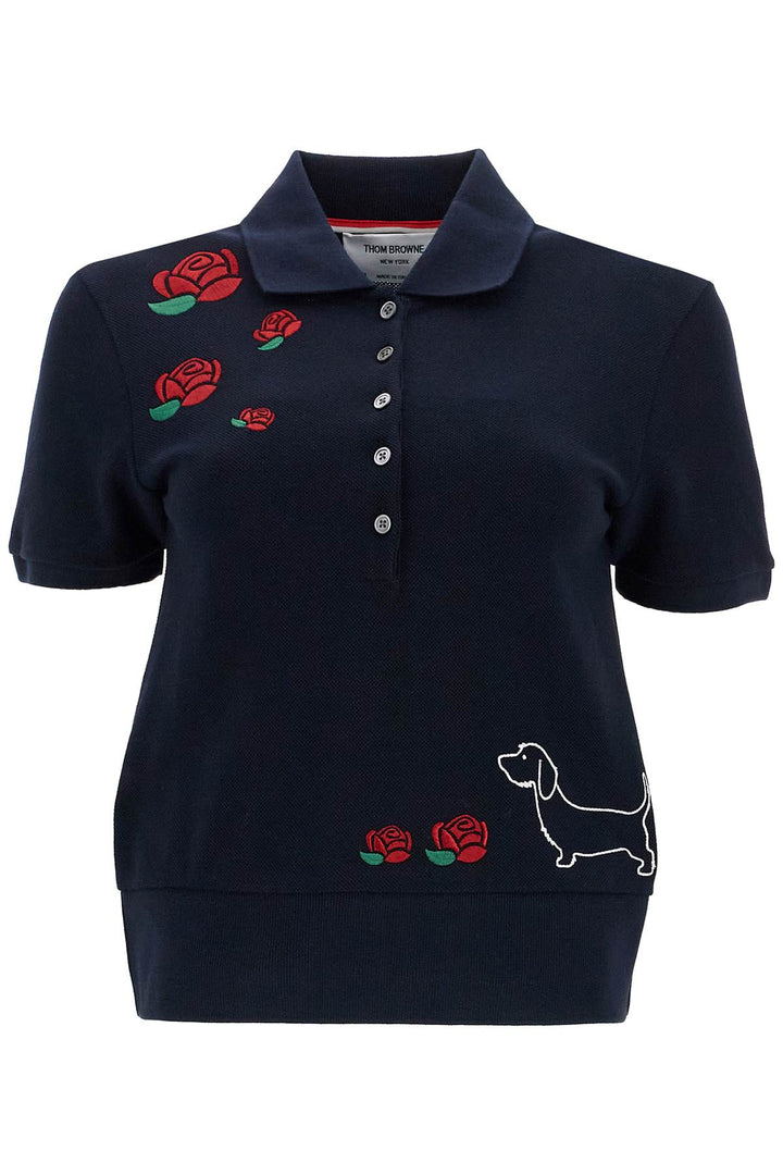 Thom Browne Embroidered Piqué Polo   Blue