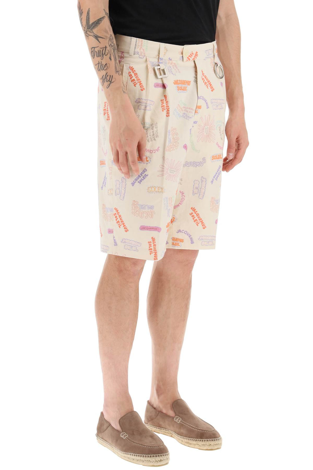 Jacquemus All Over Logo Lettering Shorts   Beige