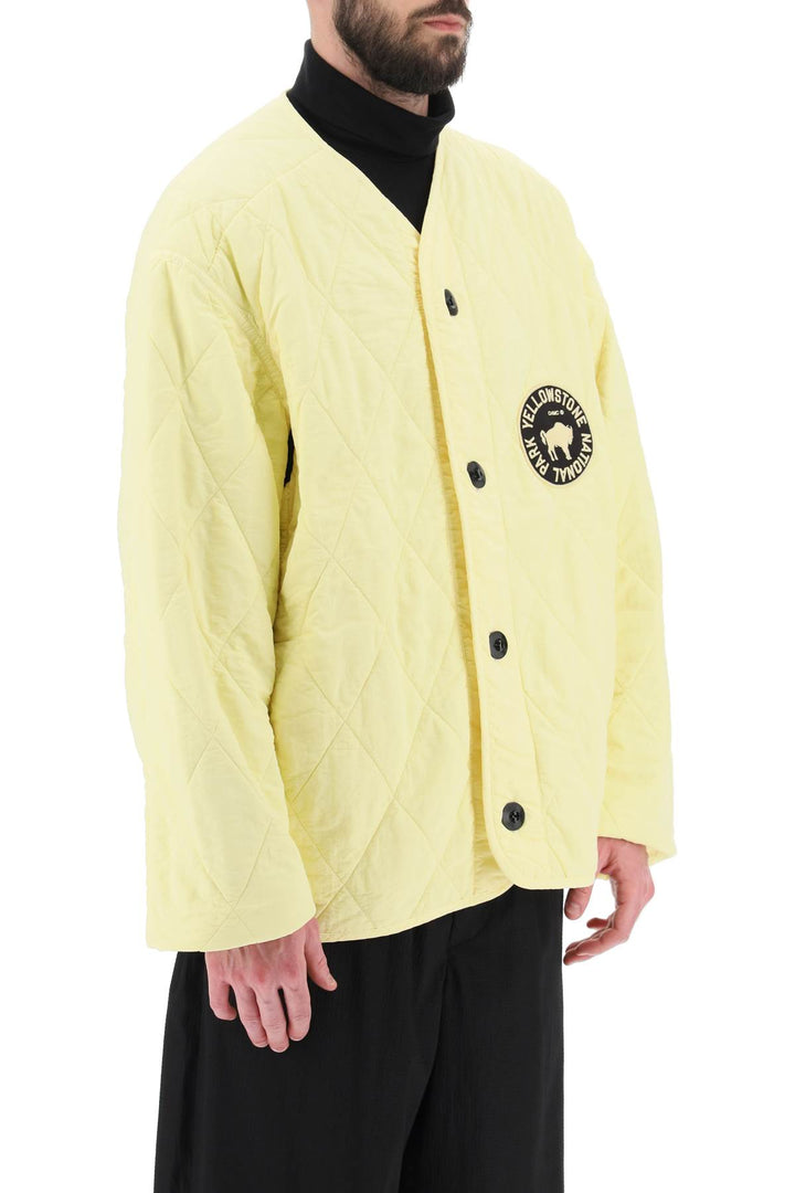 Oamc 'Denali' Quilted Jacket With Print And Embroidery At Back   Giallo