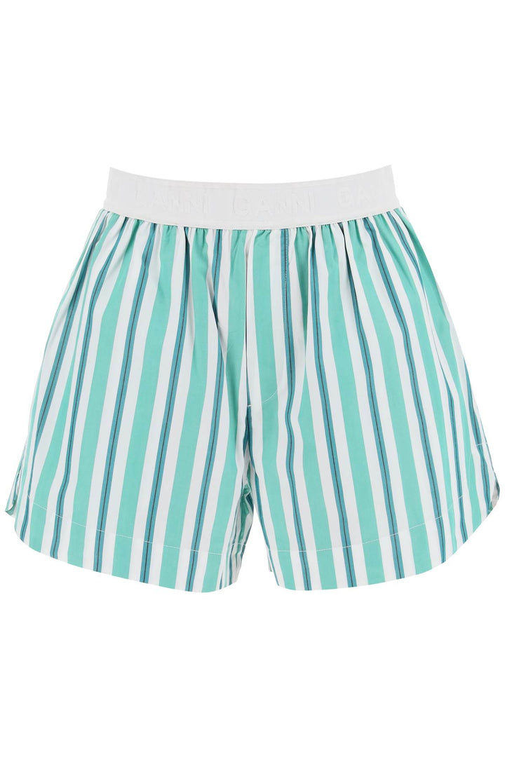 Ganni Striped Shorts With Elastic Waistband   Green