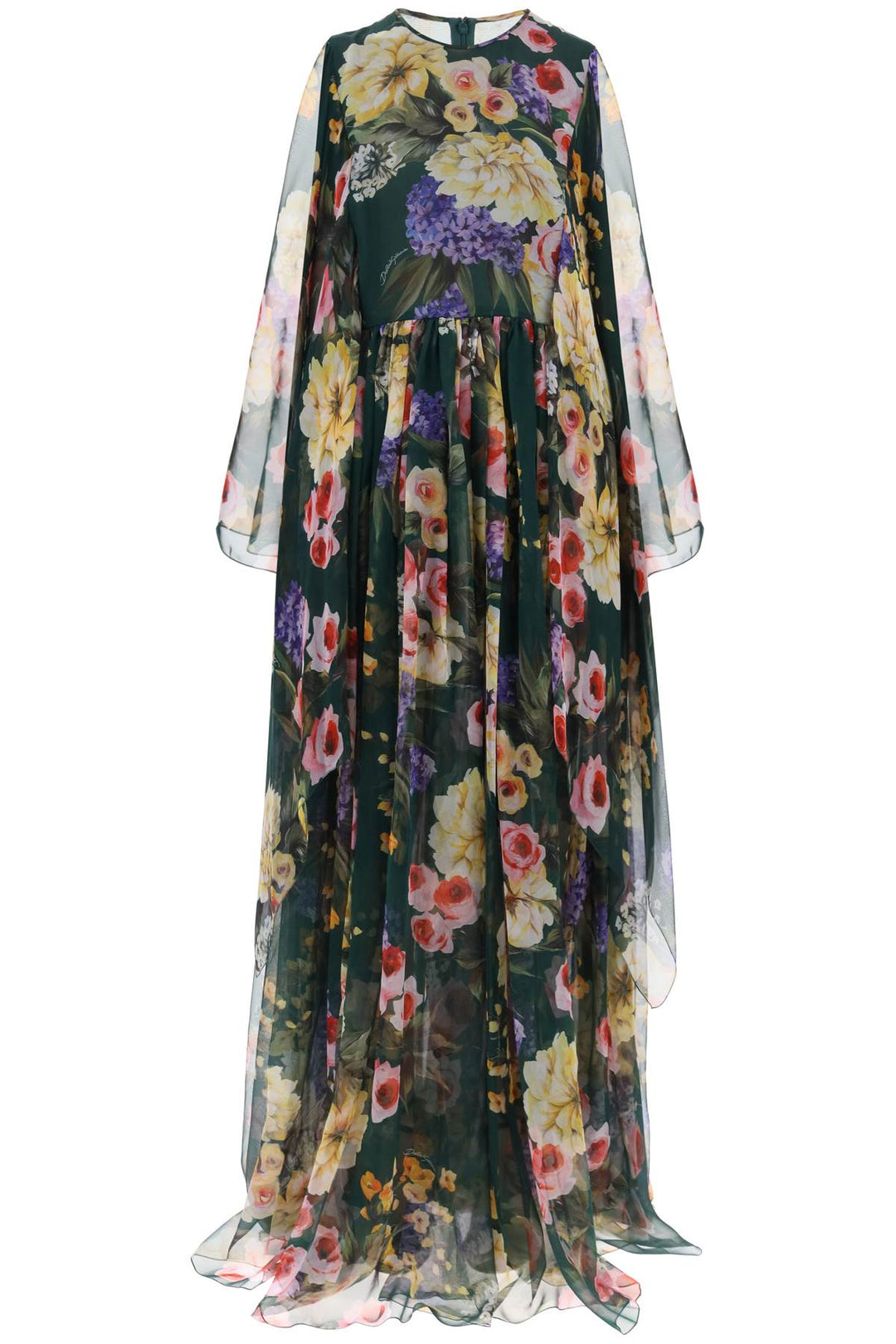 Dolce & Gabbana Chiffon Maxi Dress With Garden Print   Verde