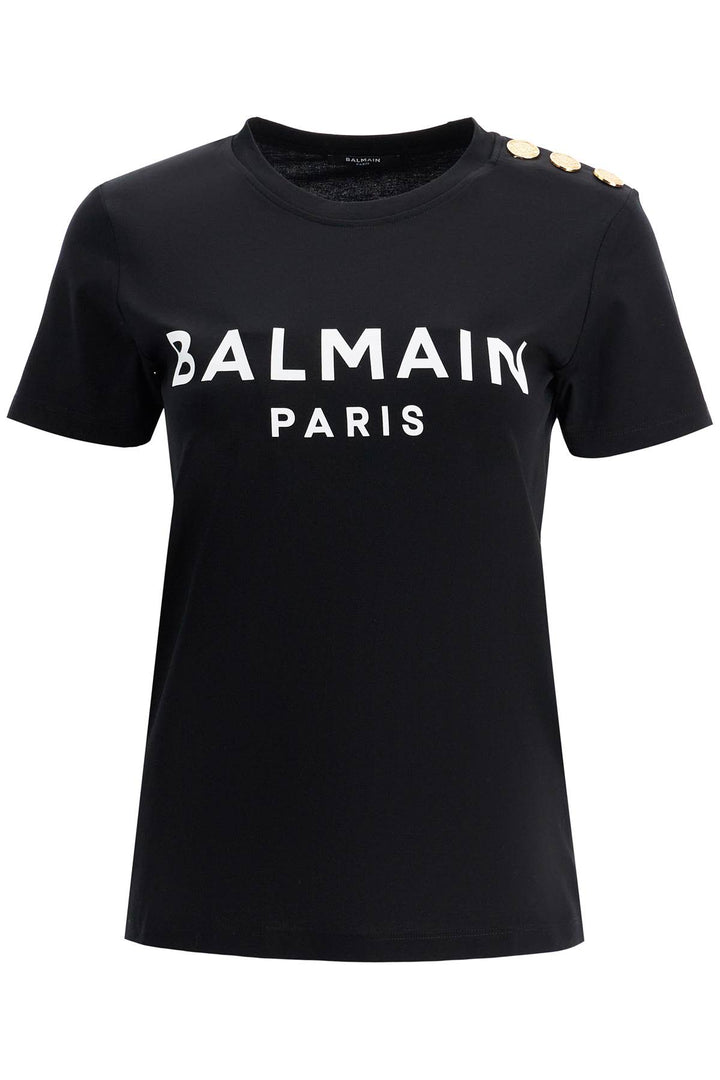 Balmain Logo T Shirt With Buttons   Black