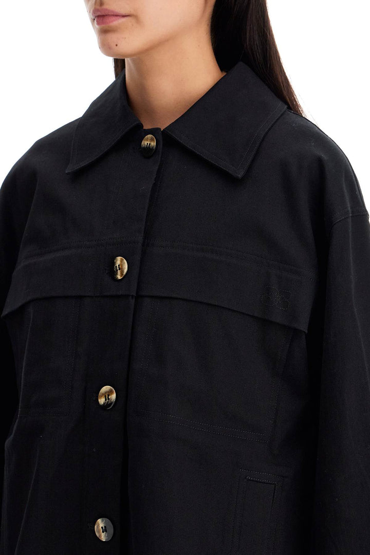 Ganni Checked Canvas Jacket With Textured Pattern   Black