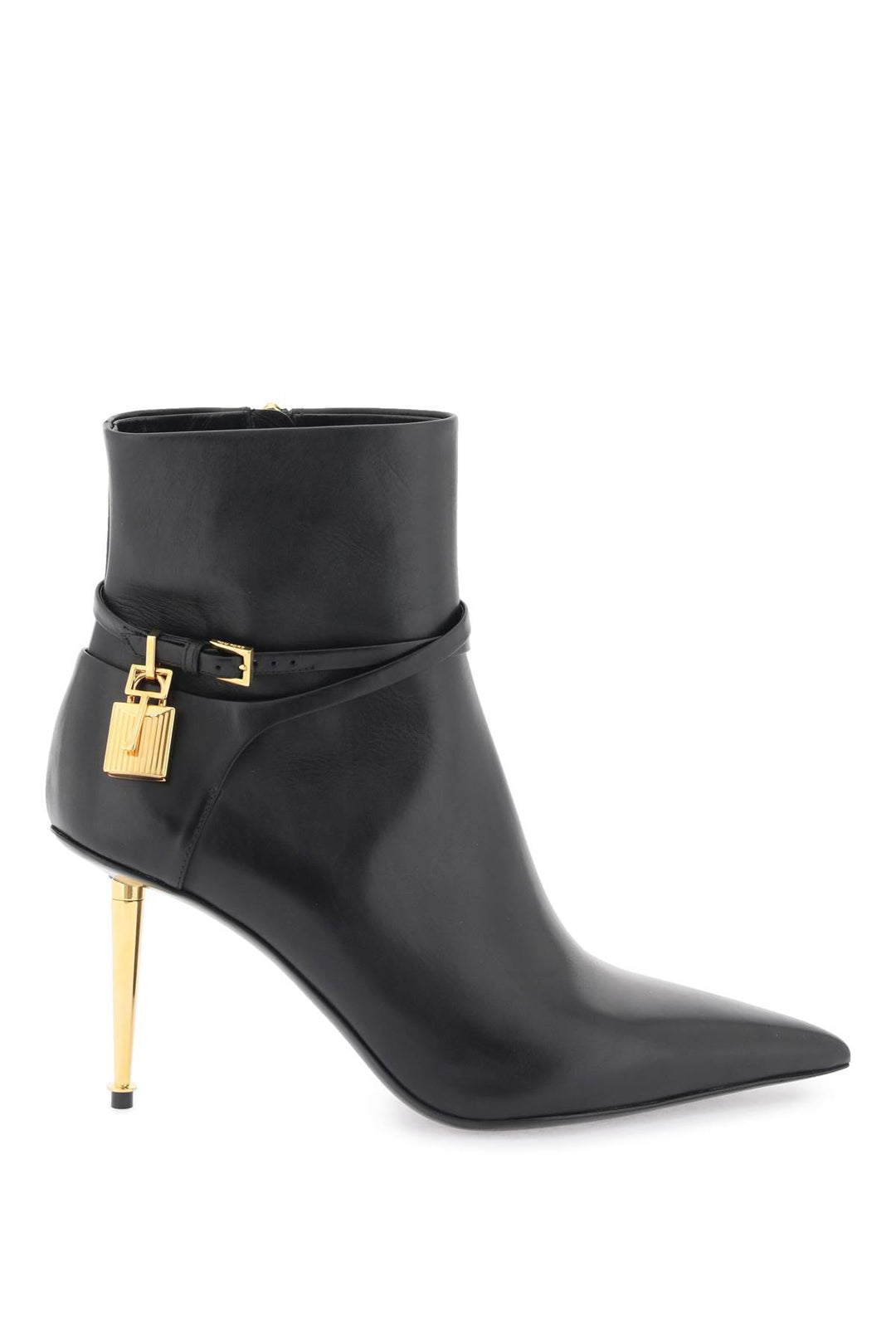 Tom Ford Leather Ankle Boots With Padlock   Nero