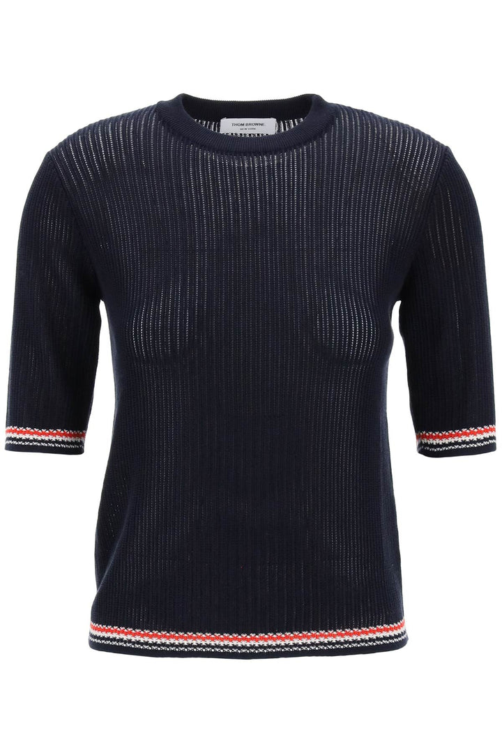 Thom Browne Pointelle Knit T Shirt   Blu